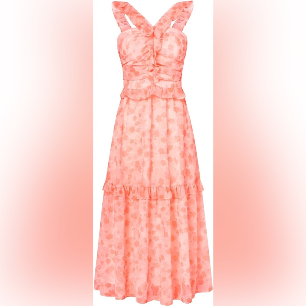 NWT Grace Karin Women’s Summer Boho Floral Tiered Dress Peach